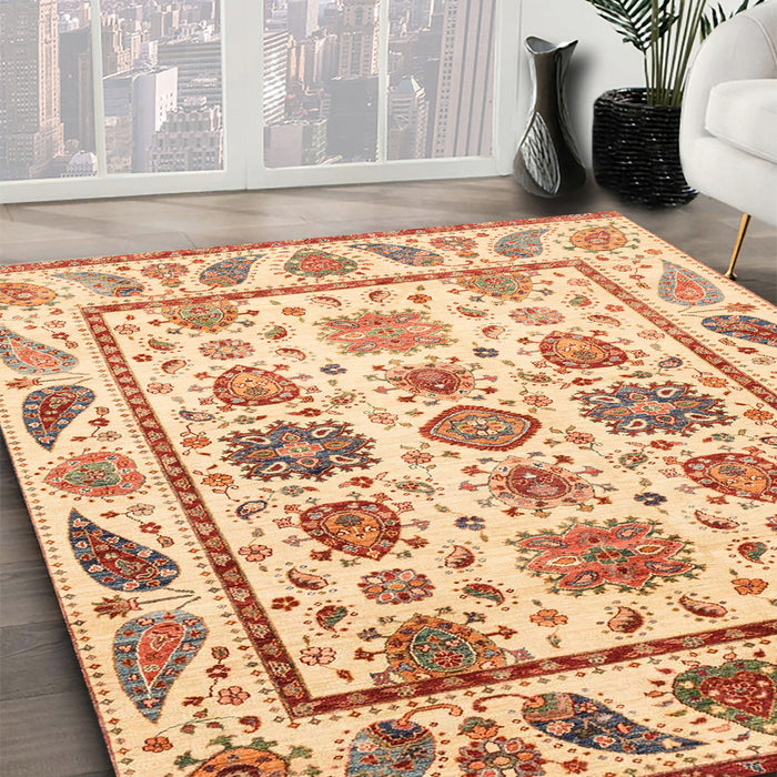 Machine Washable Abstract Brown Gold Rug in a Family Room, wshabs3745