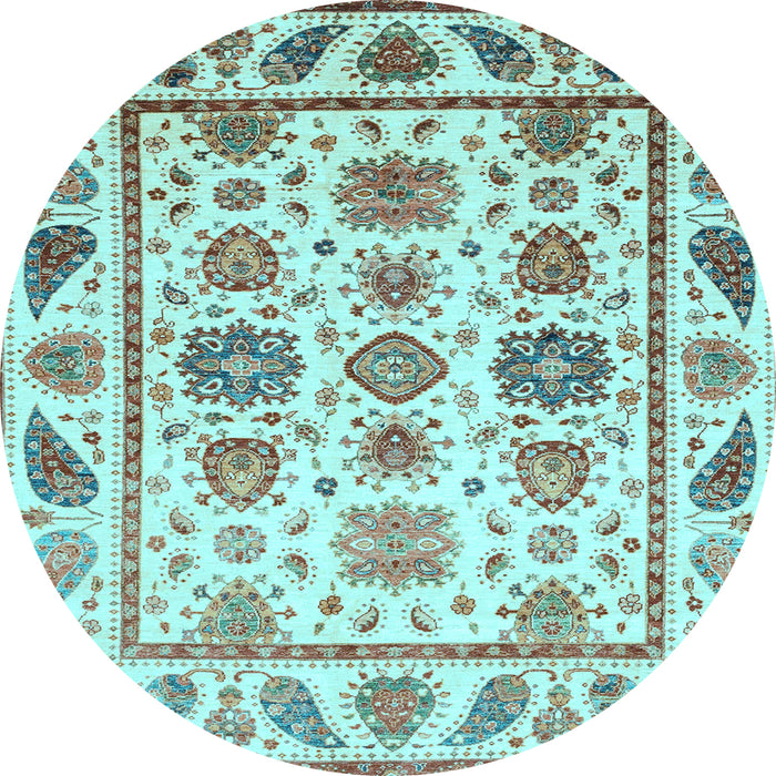 Round Machine Washable Abstract Light Blue Modern Rug, wshabs3745lblu