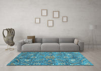 Machine Washable Oriental Light Blue Traditional Rug, wshabs3746lblu