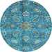 Round Oriental Light Blue Traditional Rug, abs3746lblu