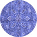 Round Machine Washable Oriental Blue Traditional Rug, wshabs3746blu