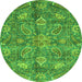 Round Machine Washable Oriental Green Traditional Area Rugs, wshabs3746grn