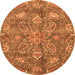 Round Machine Washable Oriental Orange Traditional Area Rugs, wshabs3746org