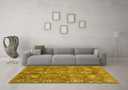Machine Washable Oriental Yellow Traditional Rug in a Living Room, wshabs3746yw