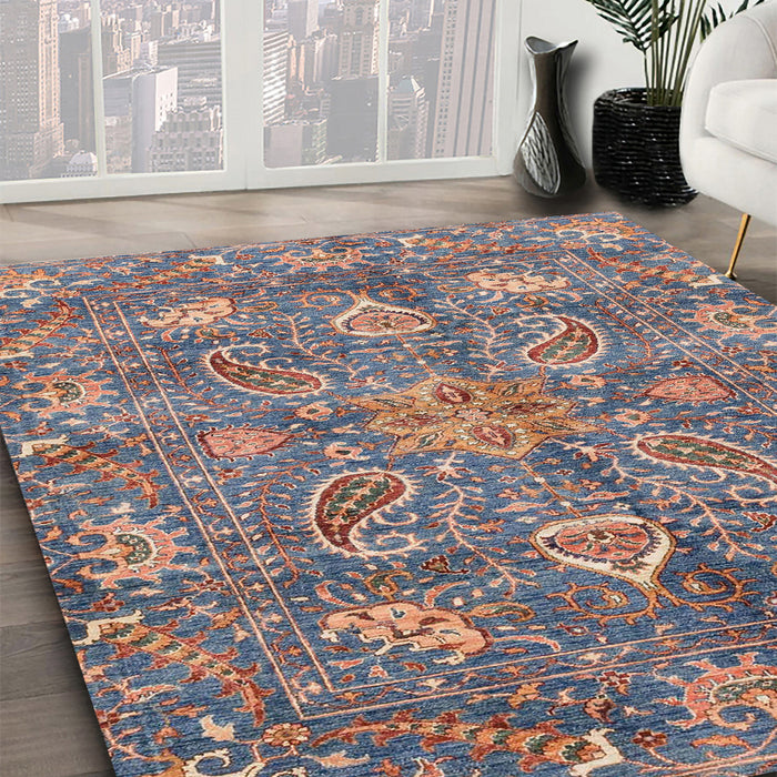 Abstract Rosy Purple Oriental Rug in Family Room, abs3746
