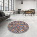 Round Machine Washable Abstract Rosy-Finch Purple Rug in a Office, wshabs3746