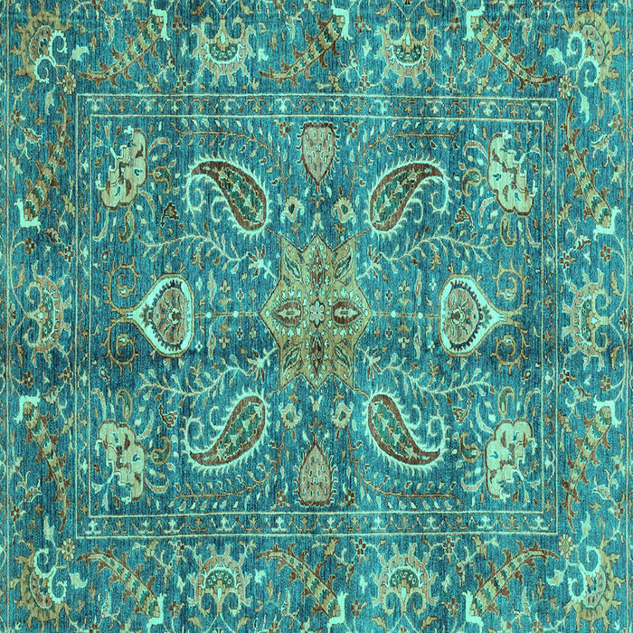 Square Machine Washable Oriental Turquoise Traditional Area Rugs, wshabs3746turq