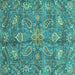 Square Machine Washable Oriental Turquoise Traditional Area Rugs, wshabs3746turq