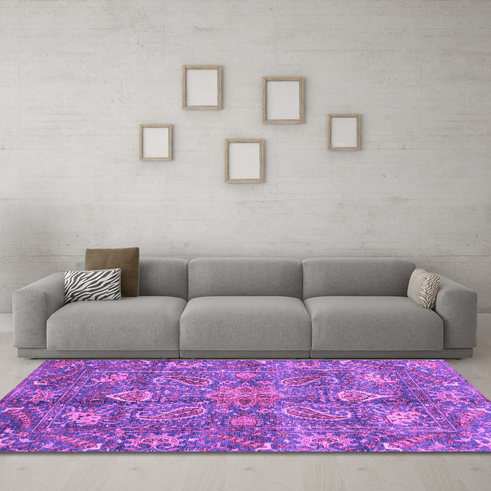 Machine Washable Oriental Purple Traditional Area Rugs in a Living Room, wshabs3746pur