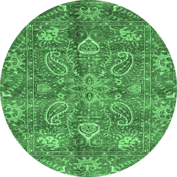 Round Oriental Emerald Green Traditional Rug, abs3746emgrn