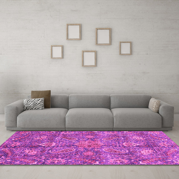 Machine Washable Oriental Pink Traditional Rug in a Living Room, wshabs3746pnk