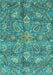 Machine Washable Oriental Turquoise Traditional Area Rugs, wshabs3746turq