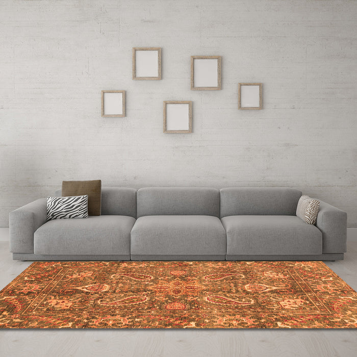 Machine Washable Oriental Orange Traditional Area Rugs in a Living Room, wshabs3746org