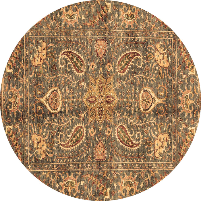Round Machine Washable Oriental Brown Traditional Rug, wshabs3746brn
