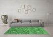 Machine Washable Oriental Emerald Green Traditional Area Rugs in a Living Room,, wshabs3746emgrn