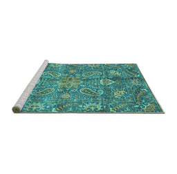 Sideview of Machine Washable Oriental Turquoise Traditional Area Rugs, wshabs3746turq