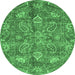 Round Machine Washable Oriental Emerald Green Traditional Area Rugs, wshabs3746emgrn