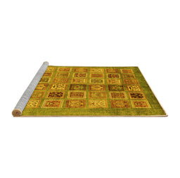 Sideview of Machine Washable Abstract Yellow Modern Rug, wshabs3747yw