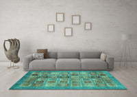 Machine Washable Abstract Turquoise Modern Rug, wshabs3747turq