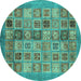 Round Abstract Turquoise Modern Rug, abs3747turq