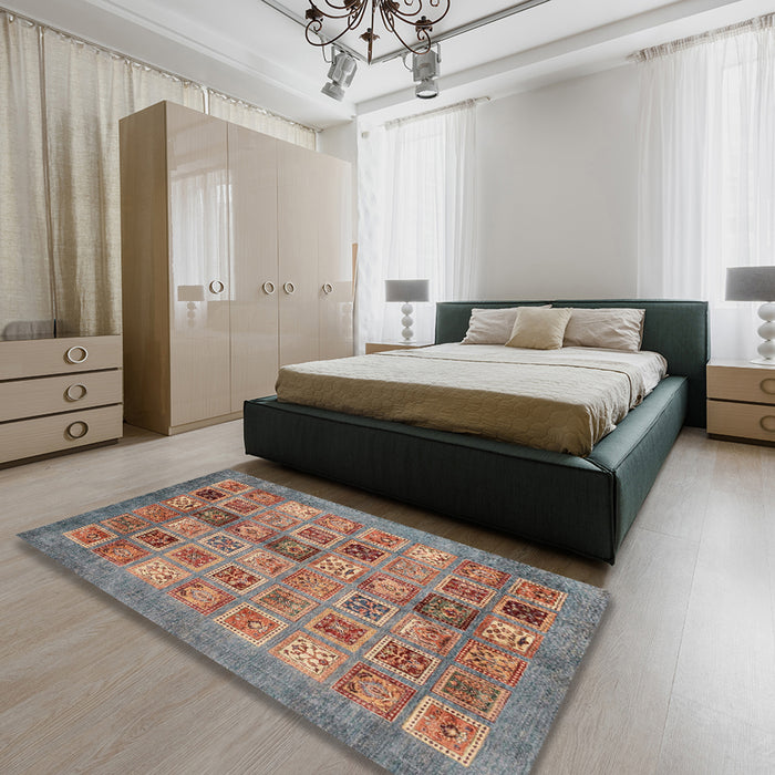Machine Washable Abstract Camel Brown Rug in a Bedroom, wshabs3747