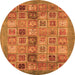 Round Machine Washable Abstract Orange Modern Area Rugs, wshabs3747org