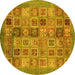 Round Abstract Yellow Modern Rug, abs3747yw