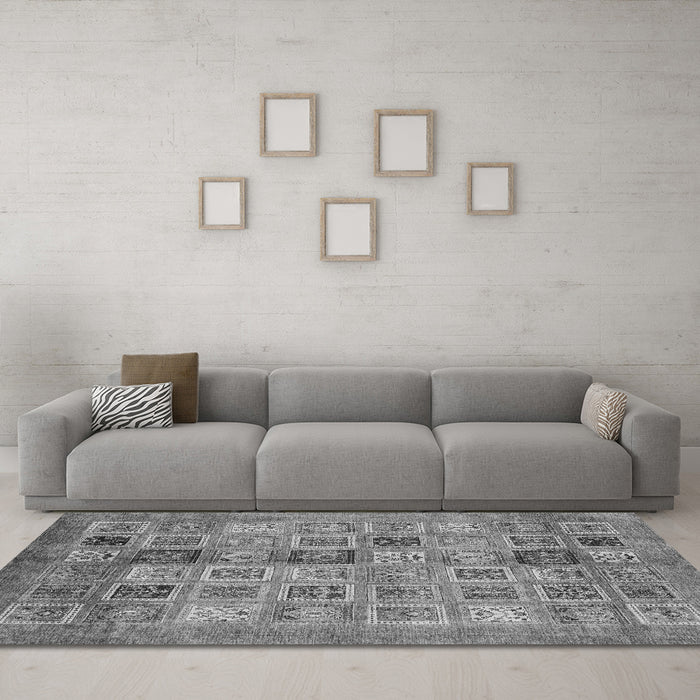 Machine Washable Abstract Gray Modern Rug in a Living Room,, wshabs3747gry