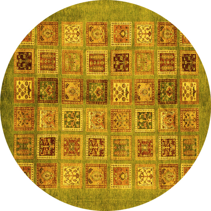 Round Machine Washable Abstract Yellow Modern Rug, wshabs3747yw