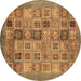 Round Machine Washable Abstract Brown Modern Rug, wshabs3747brn