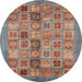 Round Machine Washable Abstract Camel Brown Rug, wshabs3747