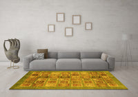 Machine Washable Abstract Yellow Modern Rug, wshabs3747yw