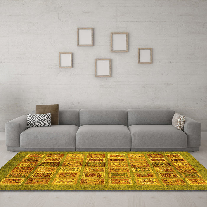 Machine Washable Abstract Yellow Modern Rug in a Living Room, wshabs3747yw