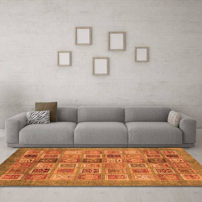Machine Washable Abstract Orange Modern Area Rugs in a Living Room, wshabs3747org