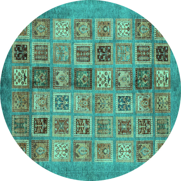 Round Machine Washable Abstract Turquoise Modern Area Rugs, wshabs3747turq