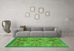 Machine Washable Abstract Green Modern Area Rugs in a Living Room,, wshabs3747grn