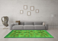 Machine Washable Abstract Green Modern Rug, wshabs3747grn