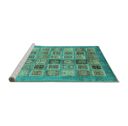 Sideview of Machine Washable Abstract Turquoise Modern Area Rugs, wshabs3747turq