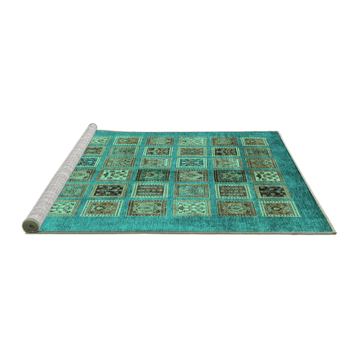 Sideview of Machine Washable Abstract Turquoise Modern Area Rugs, wshabs3747turq