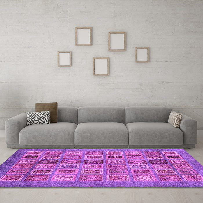 Machine Washable Abstract Purple Modern Area Rugs in a Living Room, wshabs3747pur