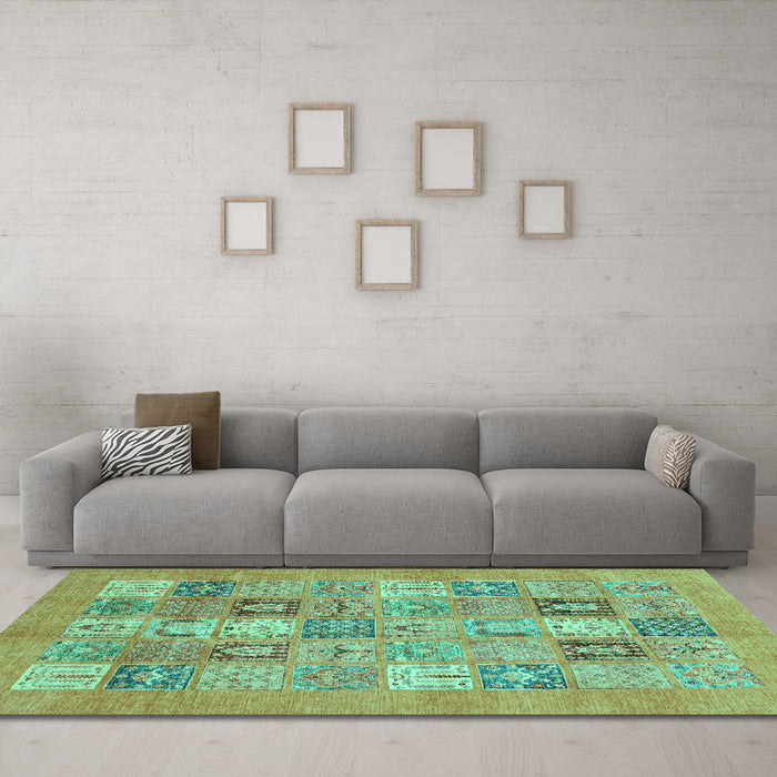 Machine Washable Abstract Turquoise Modern Area Rugs in a Living Room,, wshabs3748turq