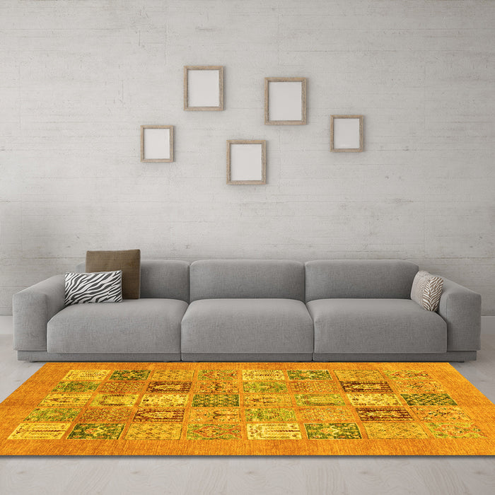Machine Washable Abstract Yellow Modern Rug in a Living Room, wshabs3748yw