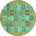 Round Machine Washable Abstract Turquoise Modern Area Rugs, wshabs3748turq