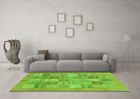 Machine Washable Abstract Green Modern Rug, wshabs3748grn