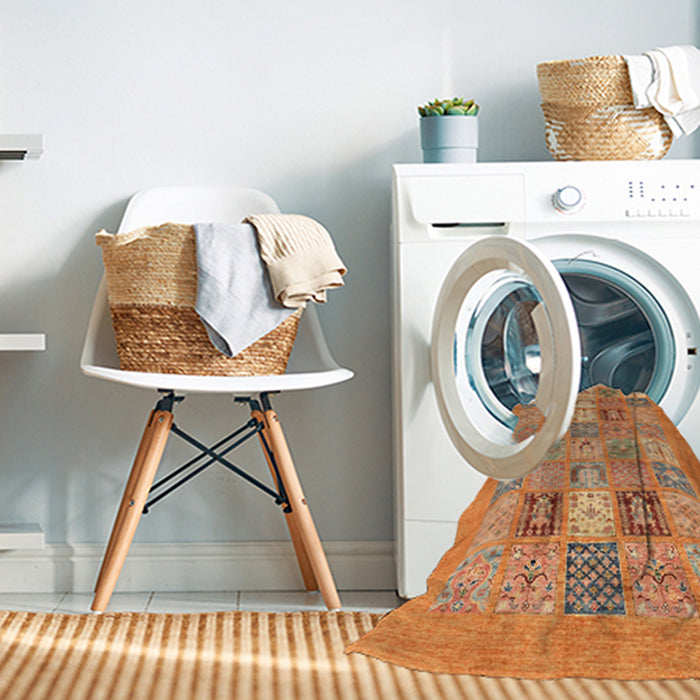 Machine Washable Abstract Orange Rug in a Washing Machine, wshabs3748