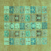 Square Machine Washable Abstract Turquoise Modern Area Rugs, wshabs3748turq