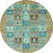 Round Abstract Light Blue Modern Rug, abs3748lblu