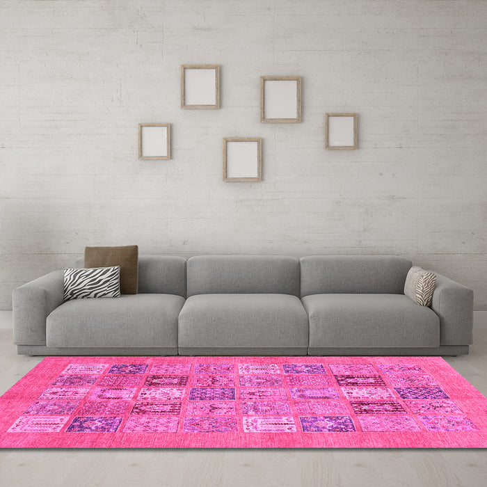 Machine Washable Abstract Pink Modern Rug in a Living Room, wshabs3748pnk