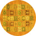 Round Machine Washable Abstract Yellow Modern Rug, wshabs3748yw