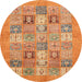 Round Abstract Orange Modern Rug, abs3748